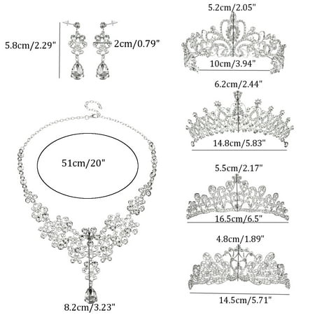 Crystal Wedding Crown Necklace Earrings Kit Bridal Tiara Jewelry Set 